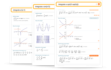 Integral results with plots, alternate forms, series expansions and answers