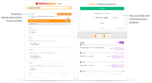 Soluciones paso a paso para integrales con explicaciones detalladas y problemas de práctica de valores propios ilimitados de Wolfram Problem Generator