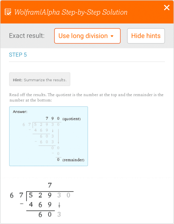 Solución paso a paso de un ejemplo de matemática básica usando división larga