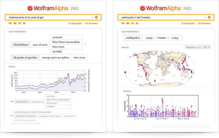 Genere datos del mundo real en Wolfram Alpha
