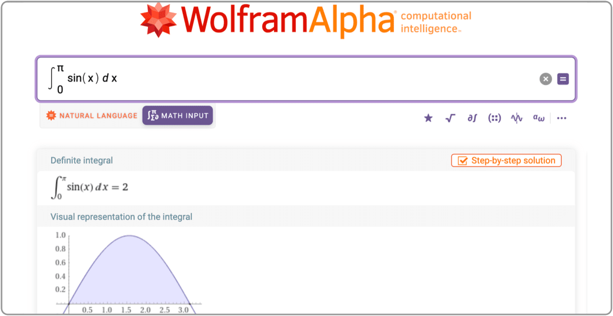 Imagen de nueva característica de entradas matemáticas para la página web wolframalpha.com