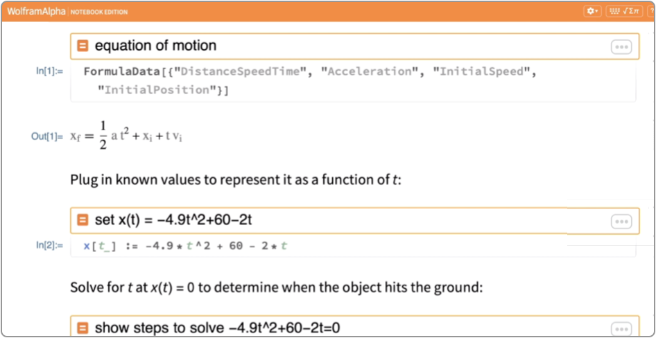 Captura de pantalla de Wolfram|Alpha Notebook Edition