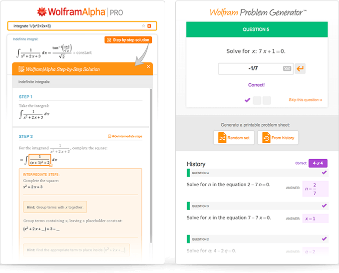 Use distintas herramientas de aprendizaje en resultados de Wolfram|Alpha
