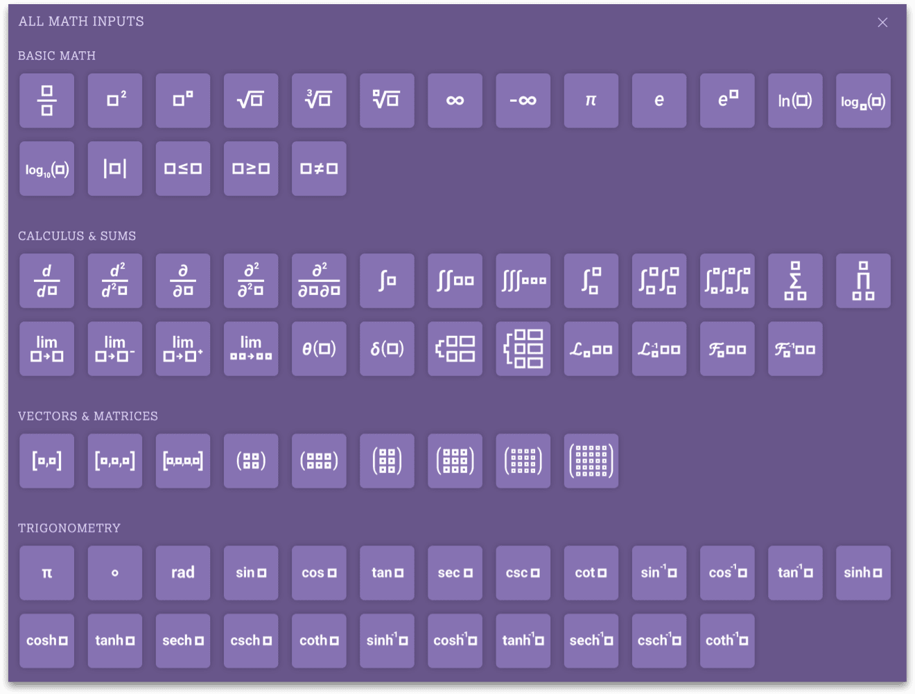 Imagen de todas las entradas matemáticas
