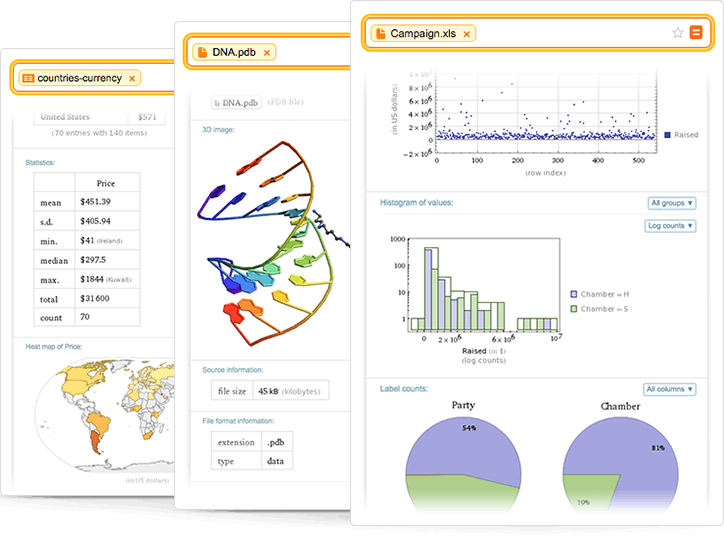 Resultados de consultas de datos, imágenes y archivos