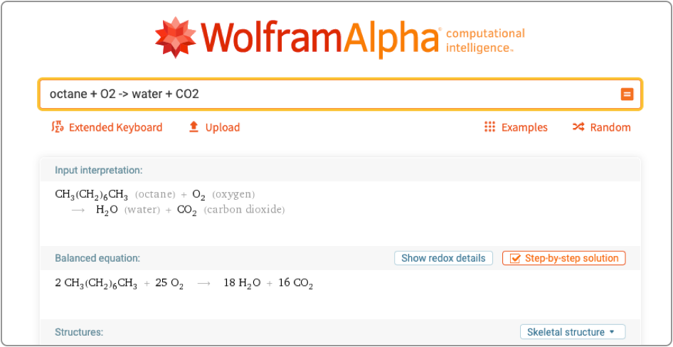 Captura de pantalla de wolframalpha.com