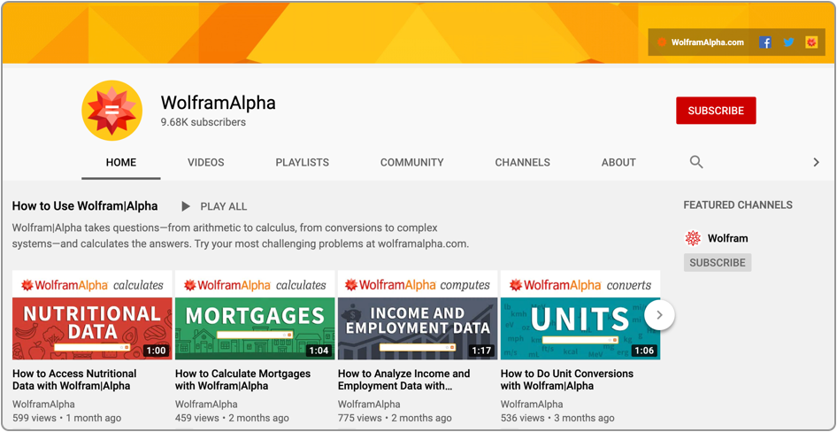 Imagen de canal de Youtube de Wolfram|Alpha